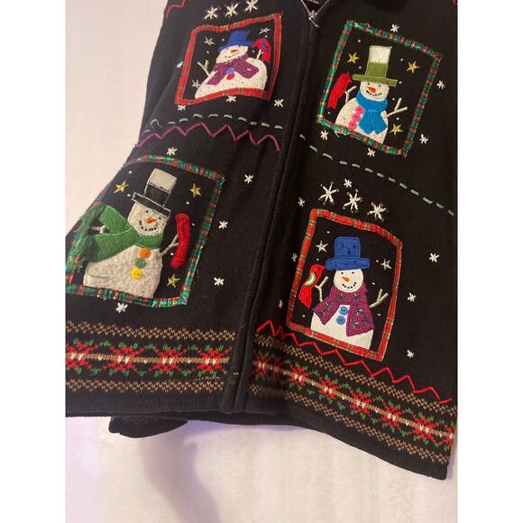 Designer Originals Joy Black PXL Sweater Coat Snowman Fur Collar Zip Front - Picture 4 of 8